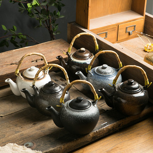 Japanese Retro Vintage Ceramic Porcelain Tea Pot <strong>Kettle</strong> with Rattan Handle High Quality Set for Coffee <strong>Matcha</strong> Bowls Stocked - Product Image 5