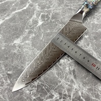 Couteau de Chef Professionnel 8 Pouces en Acier VG-10 Japonais Damas avec Manche en Résine et Coquille d'Ormeau Véritable pour Découper les Fruits