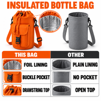 Sac isotherme pour bouteille d'eau en nylon orange avec doublure en aluminium et poche à boucle, directement de l'usine