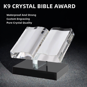Customized K9 Crystal Open Book <b>Trophy</b> Award <b>Plaque</b> with Black Base Engraved Certificate Display for Graduation Events - Product Image 2