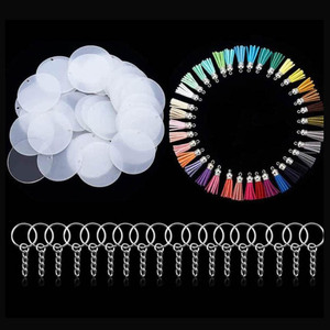 Disques transparents en acrylique et anneaux porte-clés pour loisirs créatifs, porte-clés en acrylique transparent et pendentifs à pompons colorés - Product Image 6
