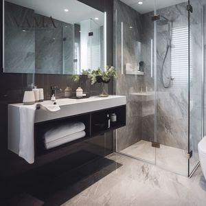 VAMA Coiffeuse de salle de bain suspendue au mur avec dessus en pierre artificielle AN07-7 design ouvert personnalisé - Product Image 2