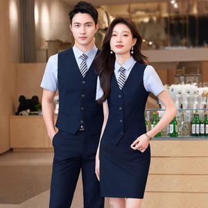Tenue d'hôtel professionnelle uniforme réception réceptionniste formelle vêtements d'été ensemble serveur costume gilet pour équipe vêtements d'extérieur - Product Image 3