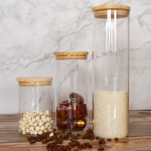 Verre écologique hermétique de stockage couvercles en bambou étiquettes de garde-manger de cuisine moderne pour la farine grains de café pour la fête - Product Image 6