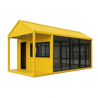 Maison préfabriquée jaune en conteneur de 20 pieds ou 40 pieds, prête à l'emploi, maison modulaire compacte, toit en pente, certifiée CE ISO
