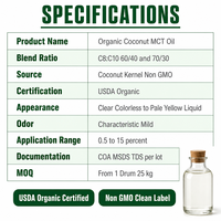 Huile de noix de coco MCT fractionnée biologique USDA C8 C10 non-OGM, triglycéride à chaîne moyenne, qualité alimentaire Keto, vente en gros en vrac