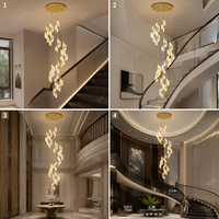 Lustre Spirale Moderne de Luxe à 15 Lumières, Tiges Dorées, Rubans Acryliques Ondulés, Suspension LED pour Grand Foyer, Escalier, Couloir, Hall