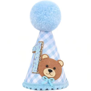 Nuevo Sombrero de Cumpleaños con Temática de Osito de Peluche, Lindo Sombrero a Cuadros con Pompón, Duradero, para la Primera Fiesta de Cumpleaños del Bebé - Product Image 5