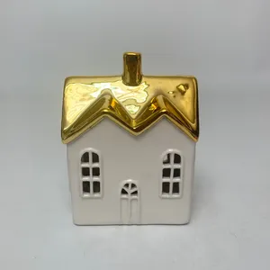 Gold Roof Top Ceramic House with Led Light