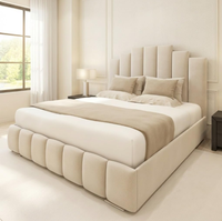 Lit Double Capitonnée Personnalisé en Gros avec Design Tufté, Cadre de Lit King Size à Vérin à Gaz avec Rangement, Ensemble de Chambre Moderne