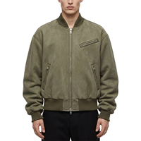 Blouson en daim marron personnalisable TOPSHOW pour homme, col montant, fermeture éclair, style décontracté, technique de teinture unie