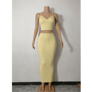 Conjunto de Top Corto de Punto Acanalado con Logotipo Personalizado y Falda Lápiz Ajustada para Mujer, Ropa Sexy de Calle, Verano 2026, Conjunto de <span class=keywords><strong>Dos</strong></span> Piezas - Product Image 3