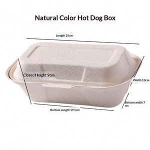 Eco Friendly Biodegradable Hot Dog Box Lid Compostable Paper Food Packaging <b>Container</b> for Picnic <b>Takeaway</b> Fast Food Street - Product Image 3