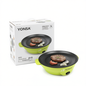 Yonsa Non-Stick Electric <b>Frying</b> <b>Pan</b> With PTFE Coating, <b>Stainless</b> <b>Steel</b> Round Design, Manual Control, Household Use, Green Color, - Product Image 1