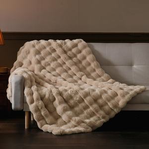 Selimut bulu kelinci mewah gelembung tebal kebesaran hangat Super nyaman, selimut bulu kelinci palsu mewah - Product Image 2