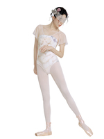 Justaucorps de ballet à manches flottantes pour adultes femmes combinaison de yoga de gymnastique imprimée en blanc combinaison sexy en maille
