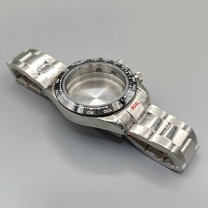 Boîtier de montre en acier noir avec lunette noire, chronographe à quartz, 39 mm, avec bracelet en acier massif, compatible avec le mouvement VK63 - Product Image 4