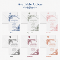 Suite d'invitations de mariage personnalisées en carton bleu floral avec enveloppe assortie laminée film UV, carte de date et carte RSVP imprimées