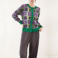 2026 Veste Cardigan Plissée Imprimée Géométrique pour Femme, Élégante, Ethnique, à Manches Longues et Col en V, Vêtement d'extérieur, Vente en Gros