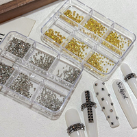 360 pièces de clous et strass métalliques pour ongles, style Punk Gothique, boîte à 6 compartiments, rivets pyramidaux carrés, or et argent, breloques 3D pour ongles pour manucure DIY