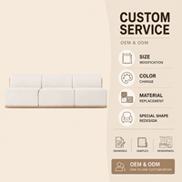 Canapé 3 places en tissu avec base en bois massif, coussin moderne minimaliste, sans accoudoirs, meubles de salon pour la maison