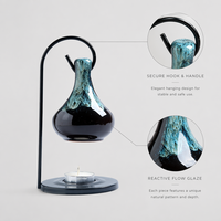 Calentador de Aceite Esencial de Cerámica en Forma de Lágrima con Soporte de Hierro Colgante para Difusor de Aroma e Incienso, con Luz LED para Velas de Té