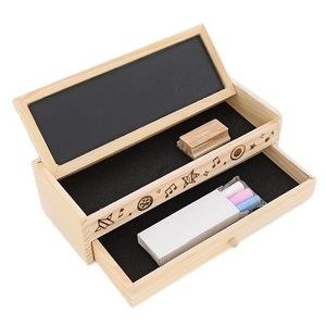 Trousse à crayons double couche en bois avec tiroir et tableau noir, organiseur de bureau pour étudiants, boîte de rangement - Product Image 5