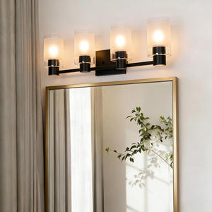 Luxury Minimalist Glass Cylindrical Iron Chrome Finish 4-<b>Light</b> Vanity <b>Sconce</b> <b>Wall</b> Lamp LED for Indoor Bathroom - Product Image 2