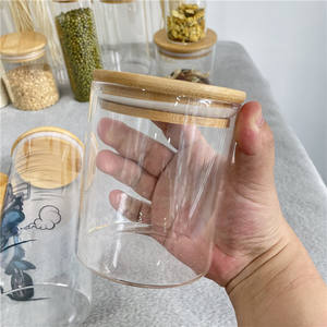 Boîte alimentaire en verre avec couvercle en bambou scellé, ml, avec insertion scellé en silicone, pot à <span class=keywords><strong>maçon</strong></span> à large bouche pour transfert par Sublimation blanche - Product Image 1