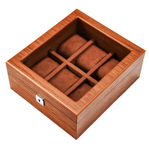 Luxury Wood Watch <b>Box</b> 5/6/8/10/12/20 Slots <b>Lockable</b> Watch <b>Storage</b> Case with Glass Top Dustproof Protective Watch Display Case - Product Image 1