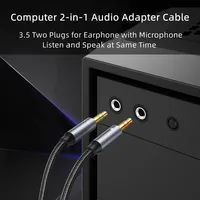 Adaptateur casque-microphone 2-en-1 3,5 mm avec câble AUX et gaine en PVC pour voiture, PC, ordinateur portable, casque de jeu