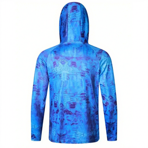 Men's <b>Blue</b> Tie Dye UPF 50 Fishing Hoodie <b>Long</b> <b>Sleeve</b> Anti UV Sun Protection Polyester Pullover Shirt Adult Wear - Product Image 2