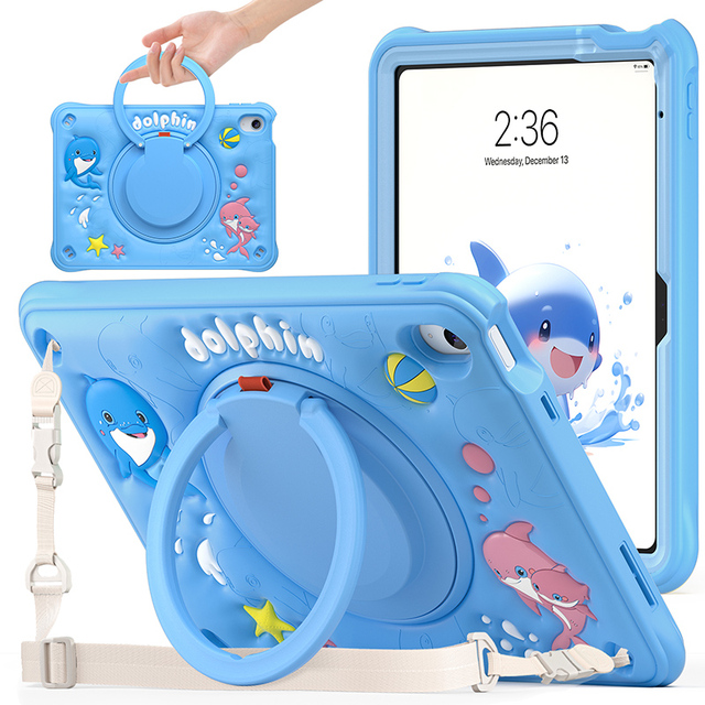 Shockproof Rugged Silicone Kids Tablet Case for iPad 10th Generation 10.9 Inch 2022 Cover With Shoulder Strap Rotating Kickstand