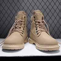 Bottes montantes en cuir PU pour l'automne et l'hiver, bottes rhubarbe rétro britanniques, chaussures chaudes en peluche jaunes pour hommes