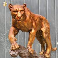 Estatua de Pantera de Bronce Fundido RELONG, Escultura de Leopardo Metálico de Alta Calidad Posada en un Árbol, en Venta