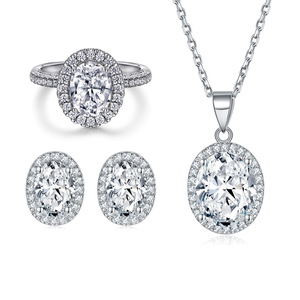 Trendy 925 <b>Silver</b> Stackable CZ Ring and <b>Necklace</b> <b>Set</b>, Simple Geometric Zirconia Jewelry <b>Set</b> for Office Lady - Product Image 1