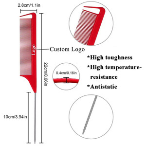 Bán buôn salon làm tóc rat đuôi Lược Chống Tĩnh chịu nhiệt chia tay tóc lược kim loại pin đuôi Carbon bện Lược - Product Image 2