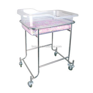 Медицинская коляска из нержавеющей стали для новорожденных с ножным тормозом детская кровать Больничная мебель Элегантная детская кровать из нержавеющей стали - Product Image 3