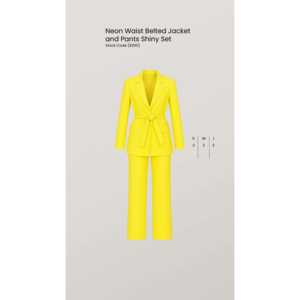 Conjunto de traje de pana amarillo neón para mujer con chaqueta con cinturón y pantalones de pierna ancha para oficina o fiesta - Product Image 4