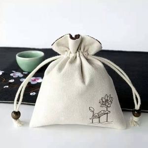 Pochette en velours blanc crème de luxe, sac personnalisé avec logo imprimé, sacs de rangement pour bijoux, pochette à cordon - Product Image 1