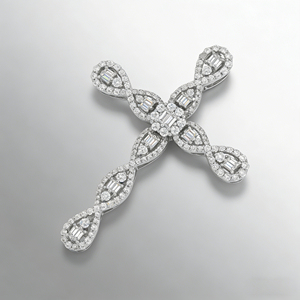 CUSTOM SILVER 10K/14K/18K GOLD PLATED LAB GROWN CVD DIAMOND CLASSIC ENGAGEMENT GIFT SWEATER <b>CHAIN</b> NECKLACE <b>CROSS</b> PENDANT - Product Image 3