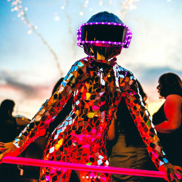 LiqVis Rechargeable LED Illuminated Disco Mirror Suit Glowing Costume with Helmet for Stage Dance & Night Events