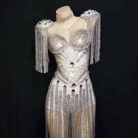 Nouveautés Combinaisons une pièce moulantes à franges de cristal pour femme, tenues de pole dance, de festival et de spectacle