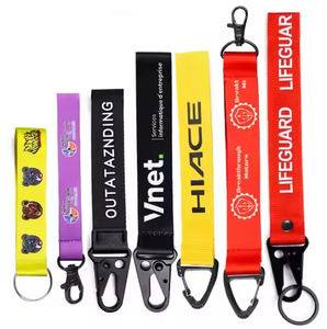 Wholesale 2026 Personalized Carabiner Fabric Lanyard Keychain Embroidered Jacquard Woven Keychain Short Wrist Key Lanyard