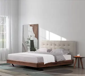 2024 새로운 디자인 망고 나무 침대 일본 킹 침대 정품 가죽 일본 플랫폼 침대