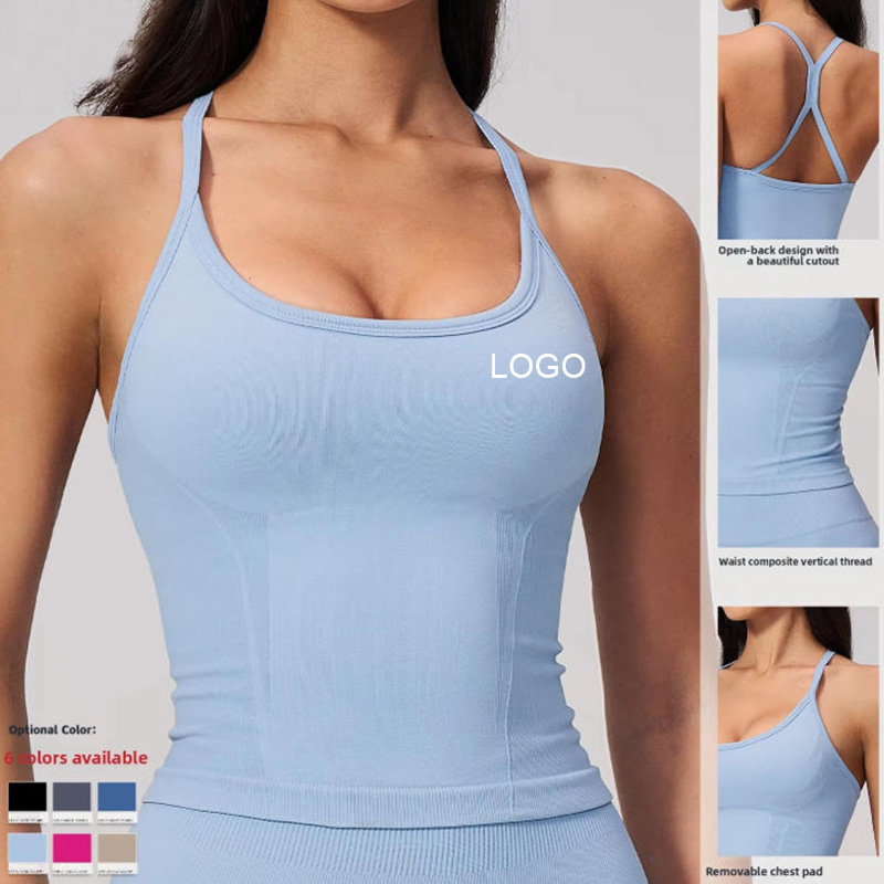 Cross-border New Seamless Tight-fitting Spandex/Nylon Sports Vest Women Outerwear Fitness Top Running Gym Yoga tank Top