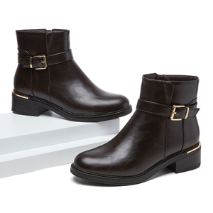 <span class=keywords><strong>Stivali</strong></span> da <span class=keywords><strong>Donna</strong></span> all'Ingrosso in Pelle PU, Stivaletti Comodi con Tacco Basso, Marrone Scuro, Zip Laterale e Fibbia, Scarpe da Ufficio per Donne - Product Image 1