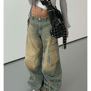 Pantalones de Mujer de Cintura Baja, Lavados, Desgastados, con Múltiples Bolsillos, Estilo Jeans con Bordes Deshilachados - Product Image 1