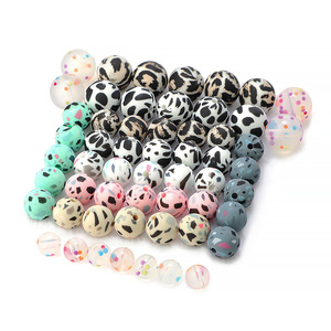 Perles de dentition en silicone sans BPA <span class=keywords><strong>pour</strong></span> bébé, perles de dentition de 12mm et 15mm imprimé léopard, perles de chaîne de sucette, vente en gros - Product Image 1