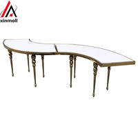 Table de réception en acier inoxydable pour mariage, fête, cadre doré, dessus blanc, design serpent transformable